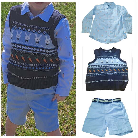The Children's Place Toddler Boy 3 Piece Easter Outfit Shorts Shirt & Sweater 4T